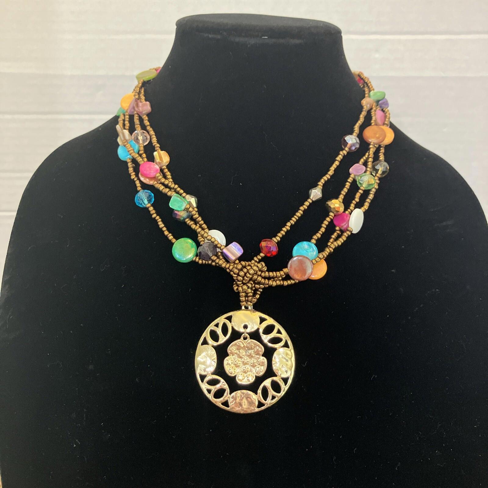 Erica Lyons Colorful Beaded Bohemian Gold Tone Statement Necklace 17 - 20 Inches